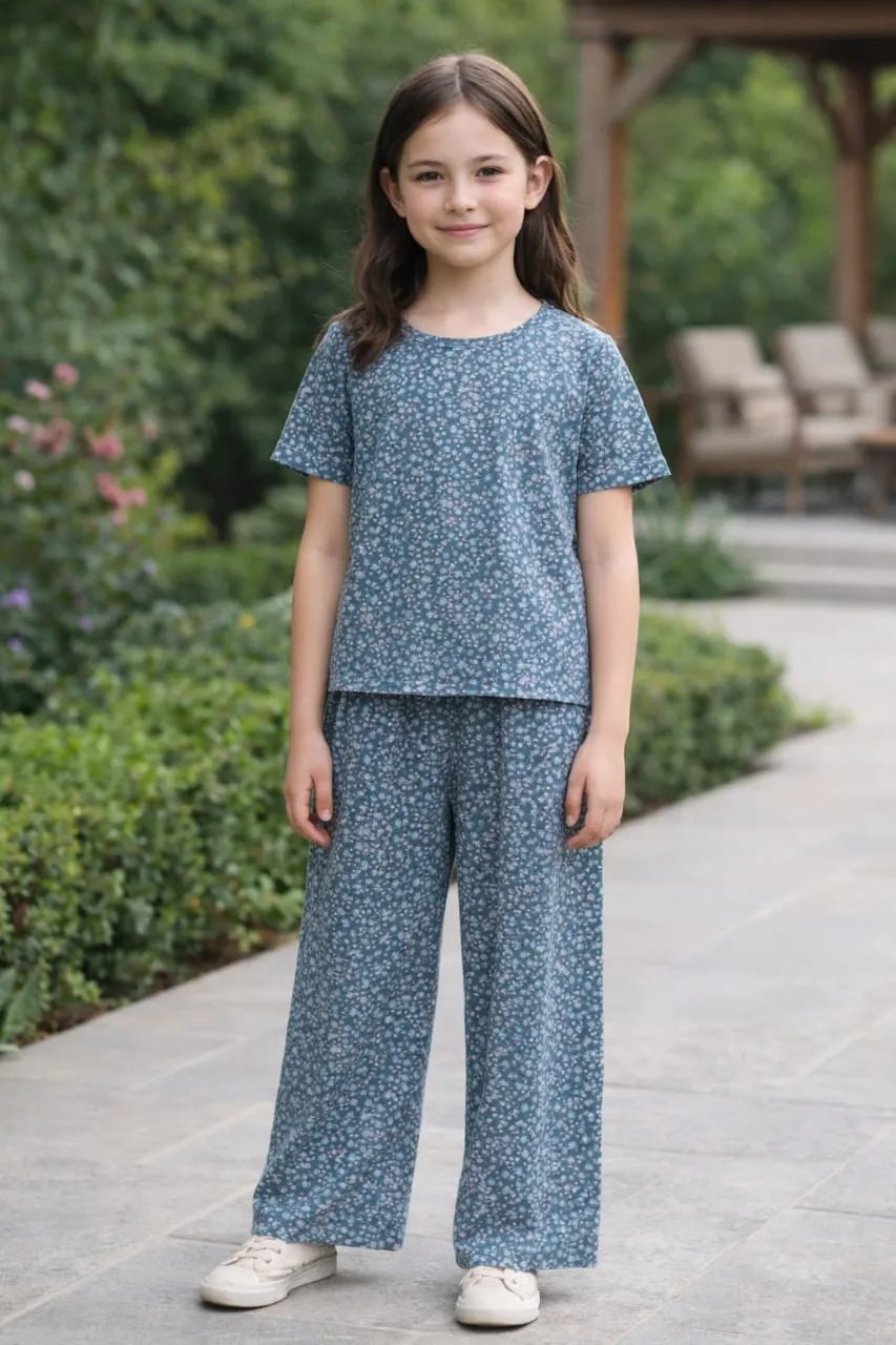 Gray Petal Print Navy Skate Fish- Girls