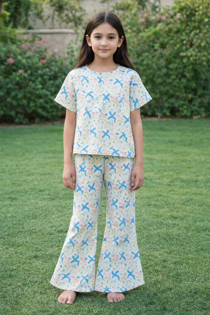 Ferozi Cross Print White Skate Fish- Girls
