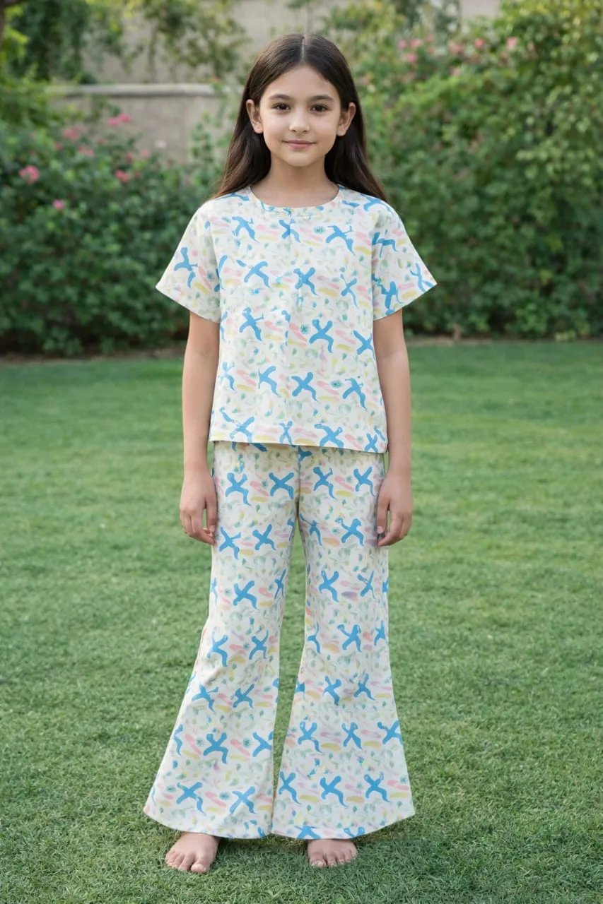 Ferozi Cross Print White Skate Fish- Girls