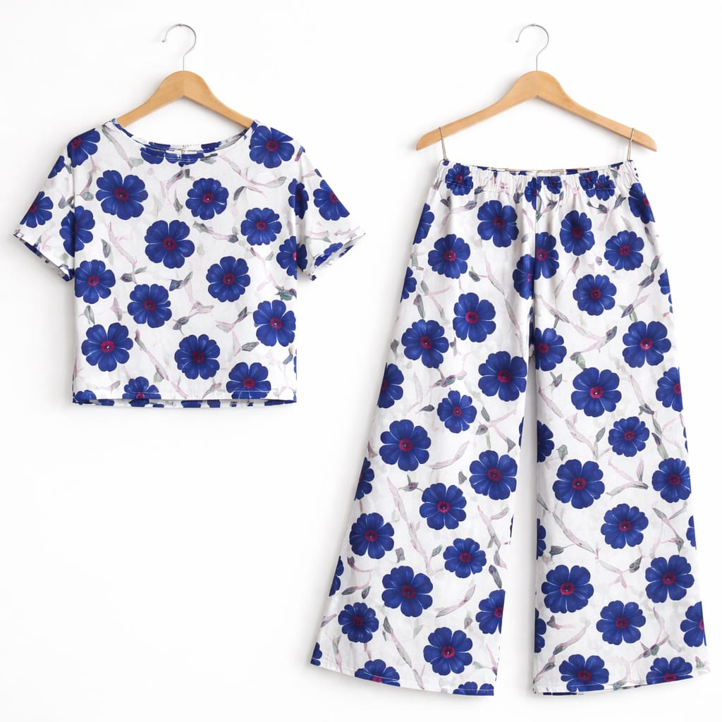 Blue Sun Flowers Print White Skate Fish- Girls