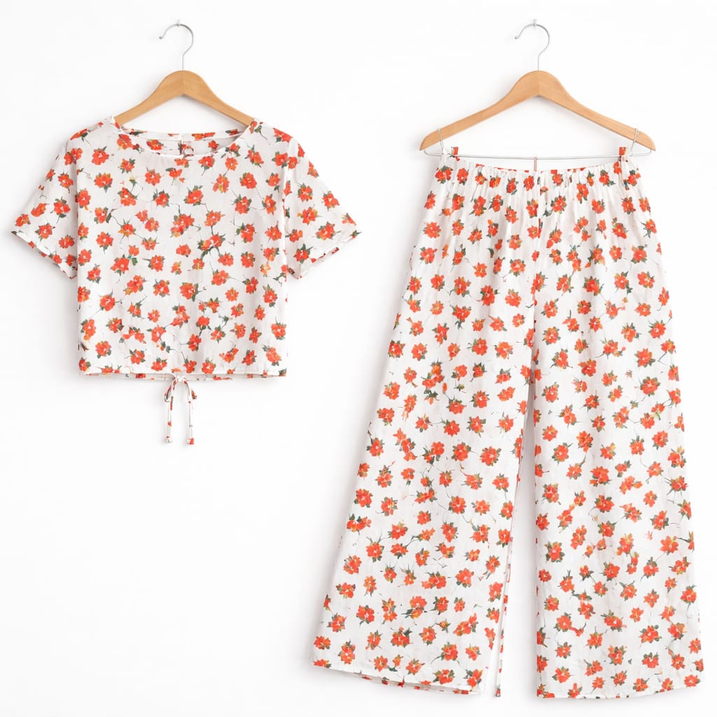 Orange Flowers Print White Skate Fish- Girls