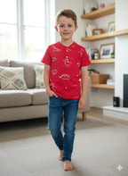 Dinasour Print Red Polo T-shirt-Boys