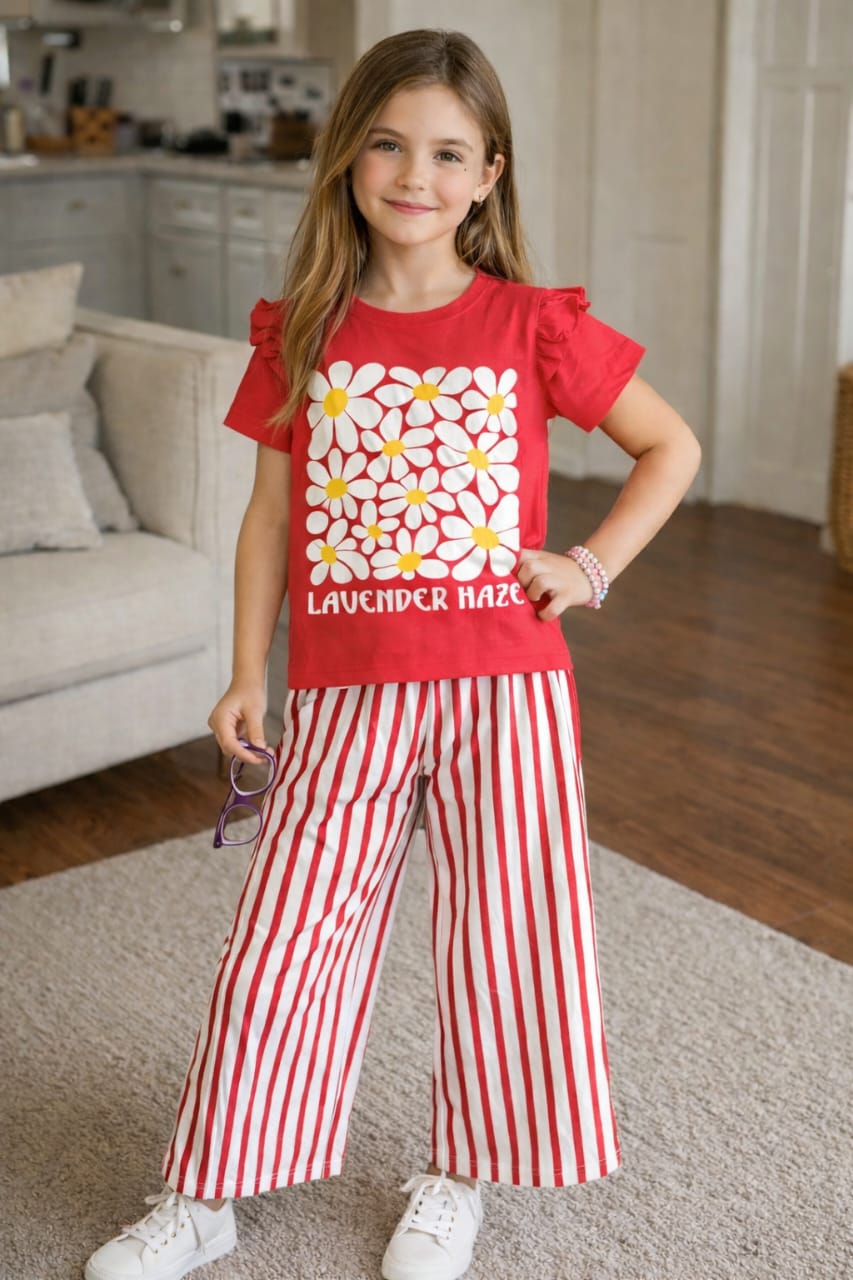 LAVENDER HAZE Red T-shirt & flapper plazzo -Girls