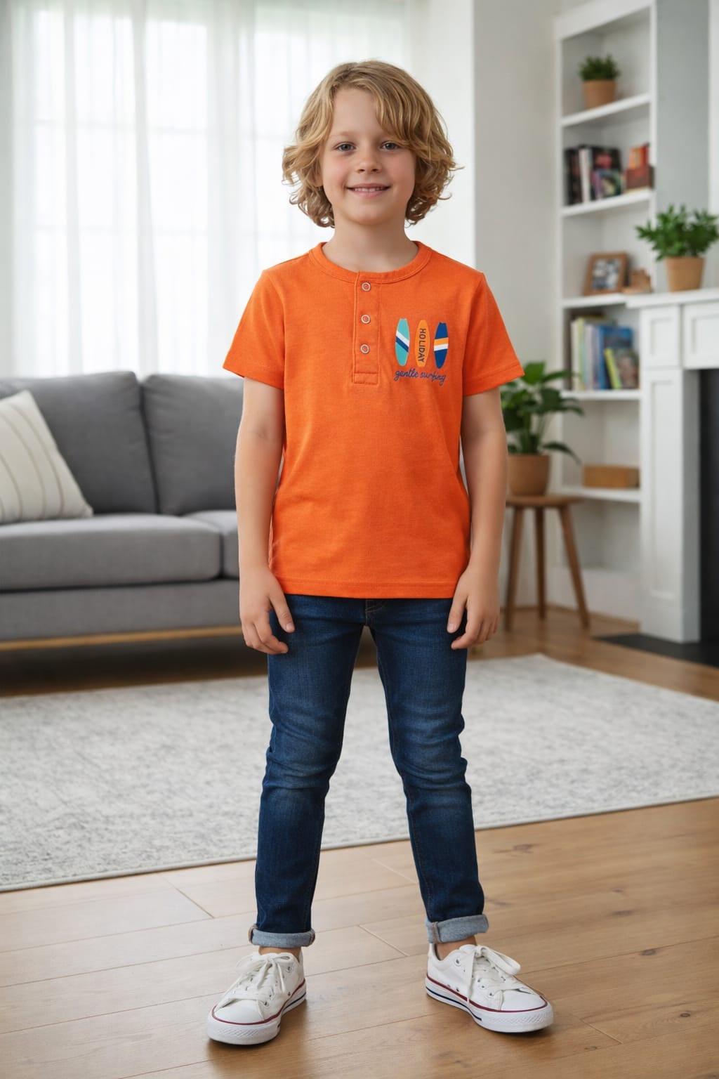 Holiday Print Orange T-shirt-Boys