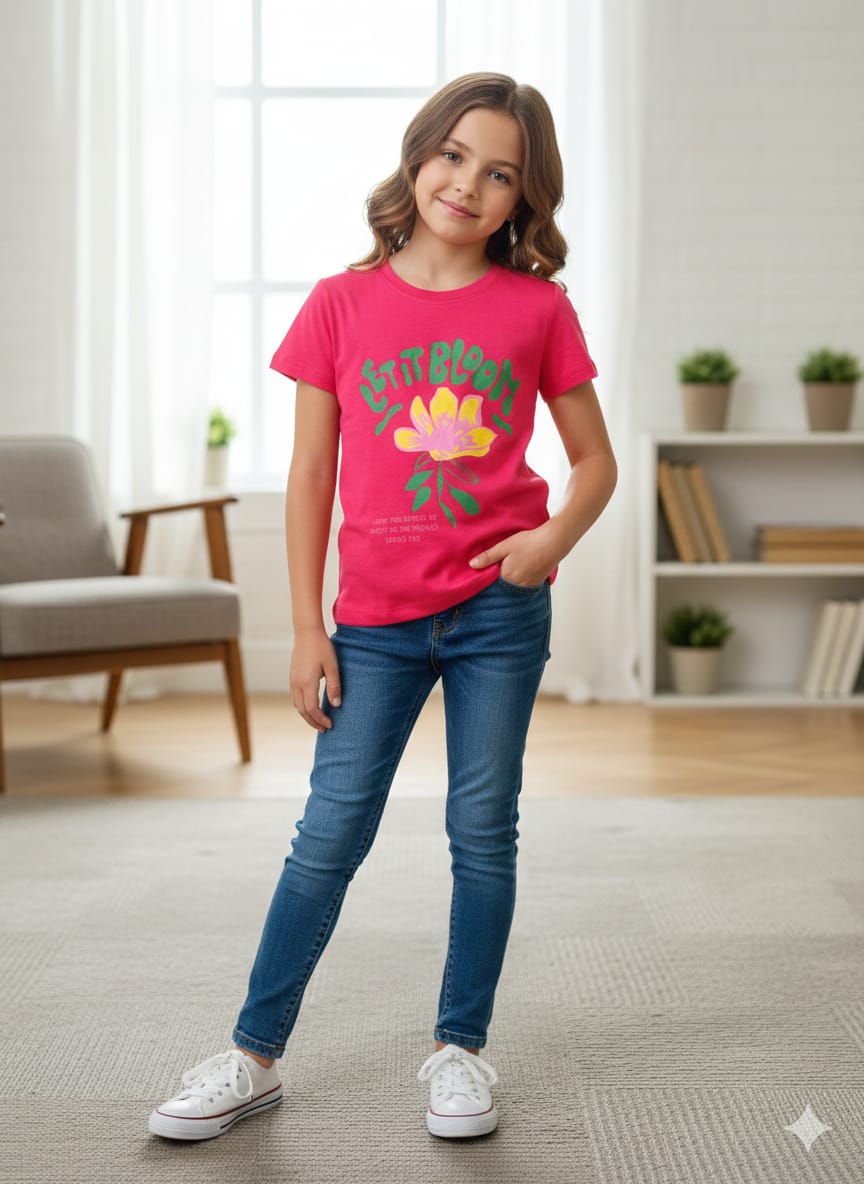 Let It Bloom red T-shirt- Girls
