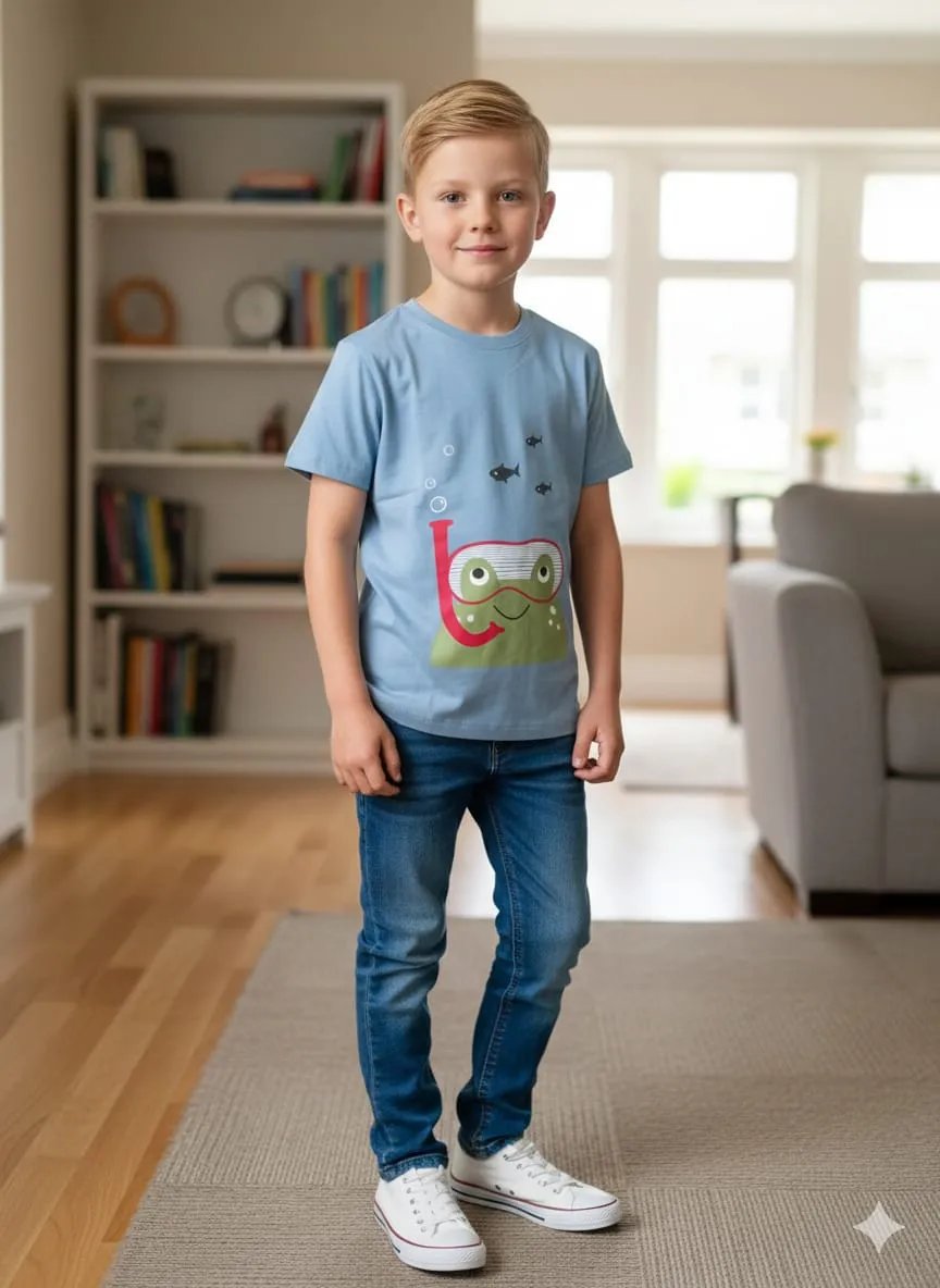 Fishes Print Sky T-shirt-Boys
