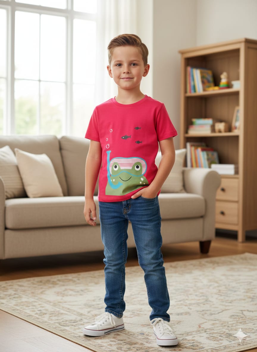 Fishes Print red T-shirt-Boys
