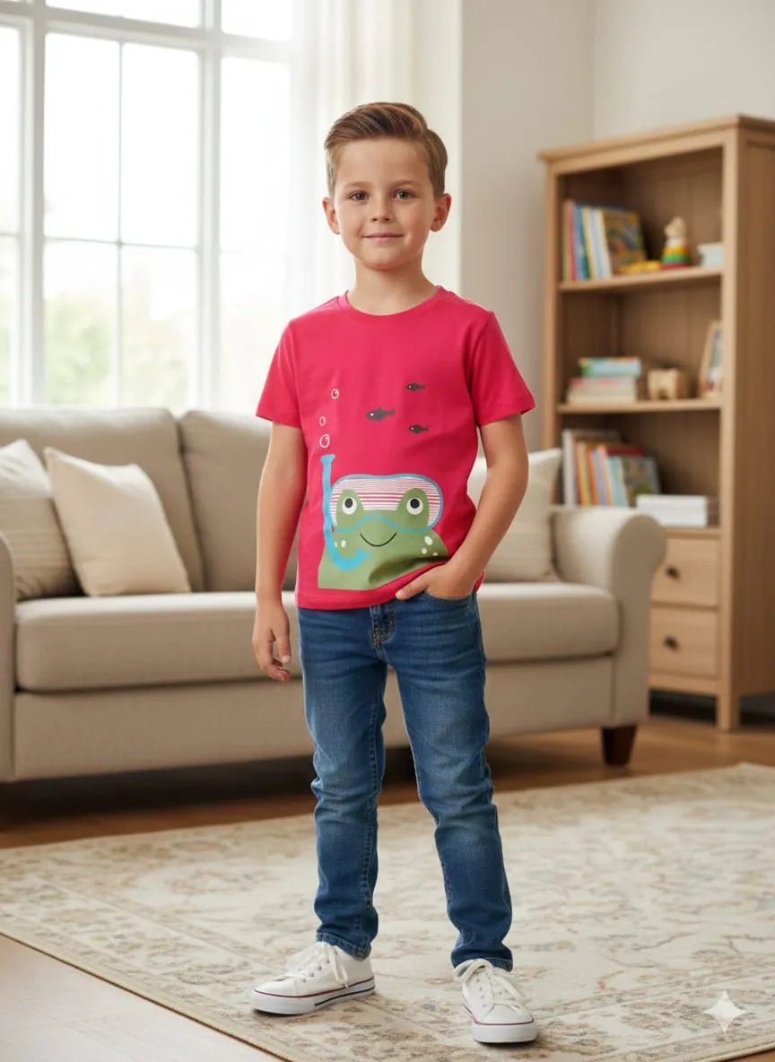 Fishes Print red T-shirt-Boys