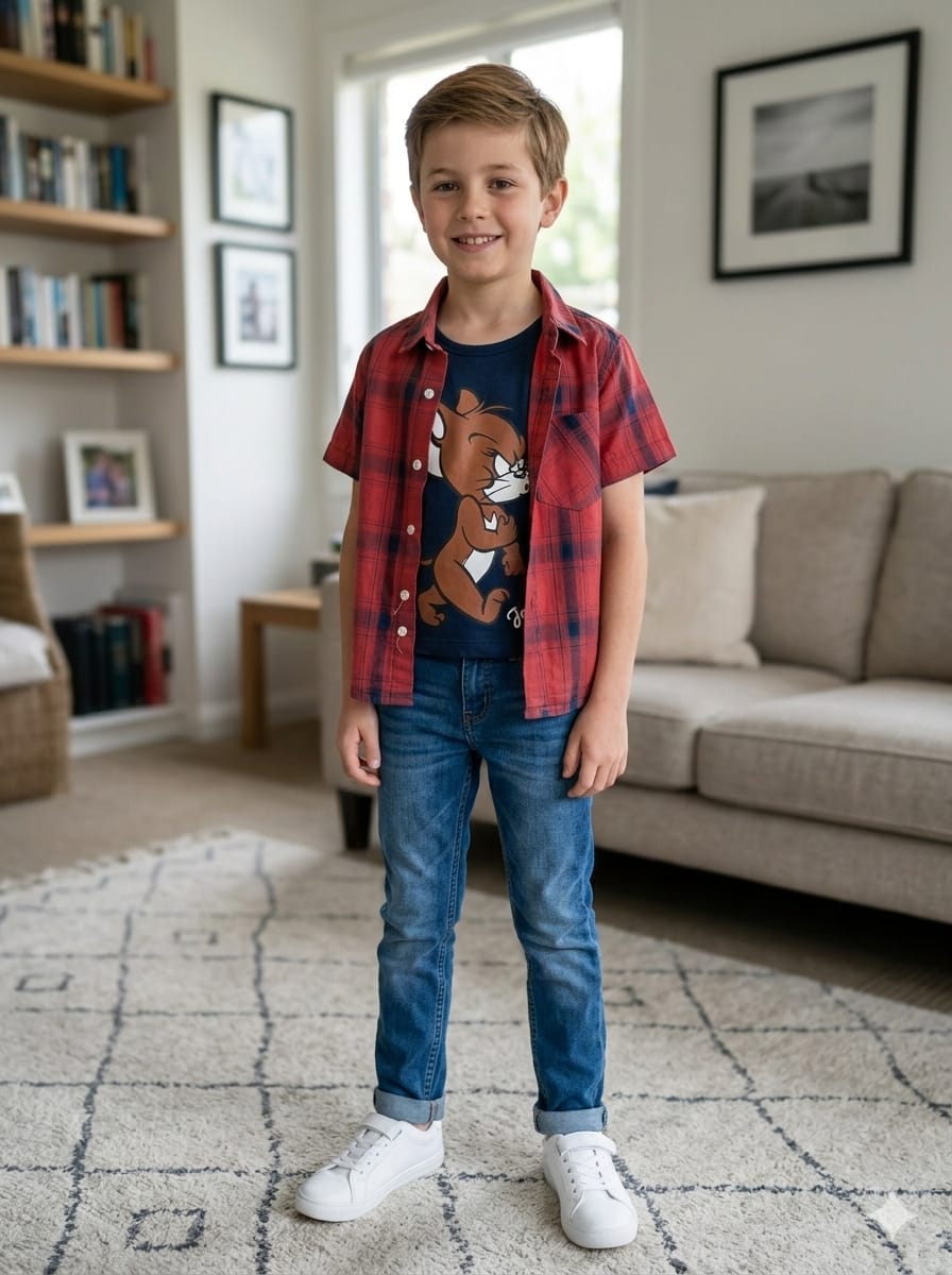 Tom & Jerry Print Red  D/Casual Shirt-Boys