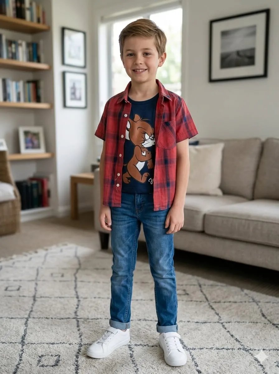 Tom & Jerry Print Red  D/Casual Shirt-Boys