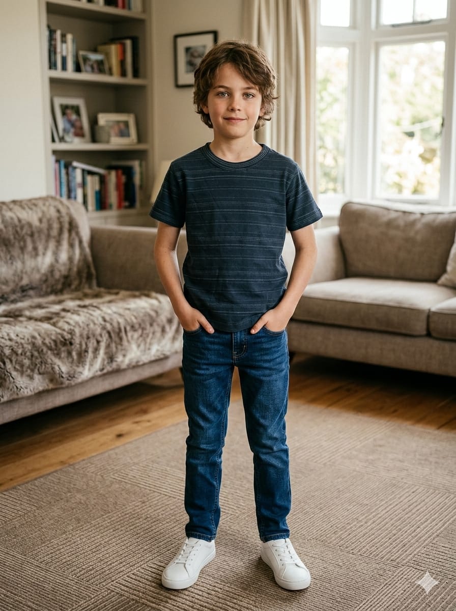 White Line Print T-Shirt-Boys