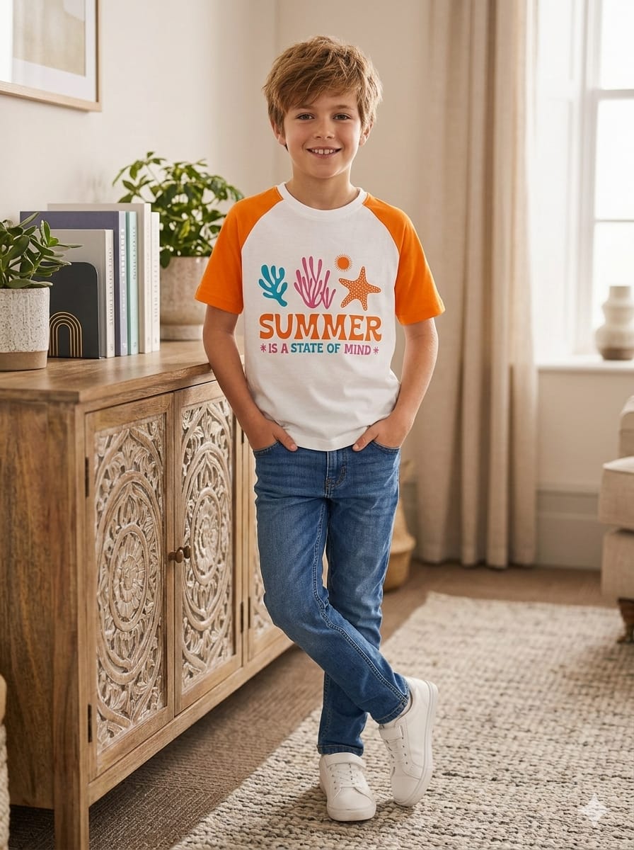 Star Print White T-Shirt-Boys