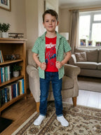 Spiderman red inner green  Check Double Shirt Boys
