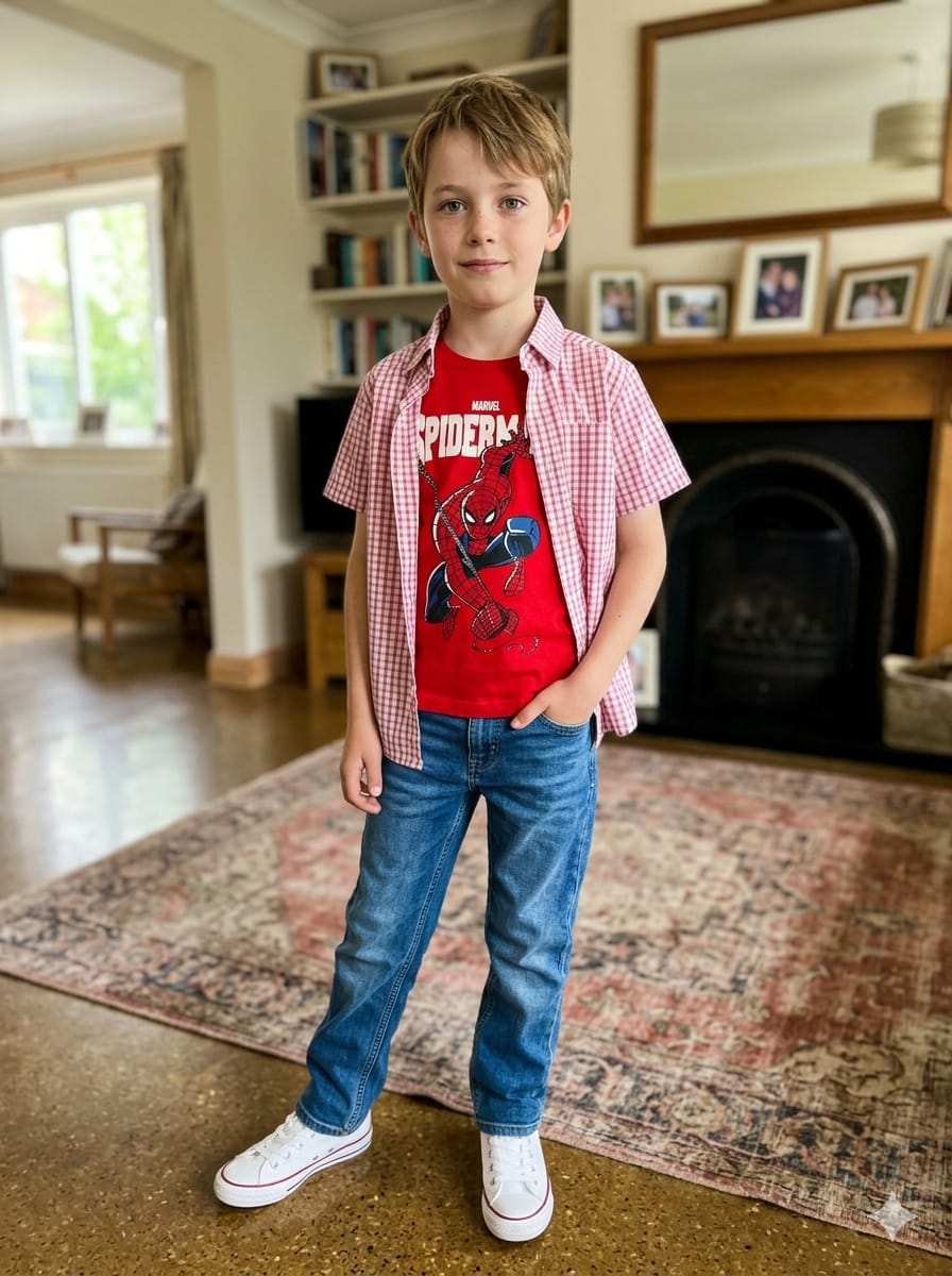 Spiderman Print red InnerCheck Double Shirt Boys