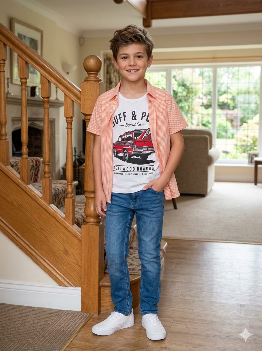 Huff & Puff white Inner Orange Check Double Shirt Boys