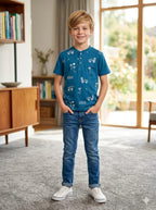 Jeep Print blue Polo T-shirt-Boys