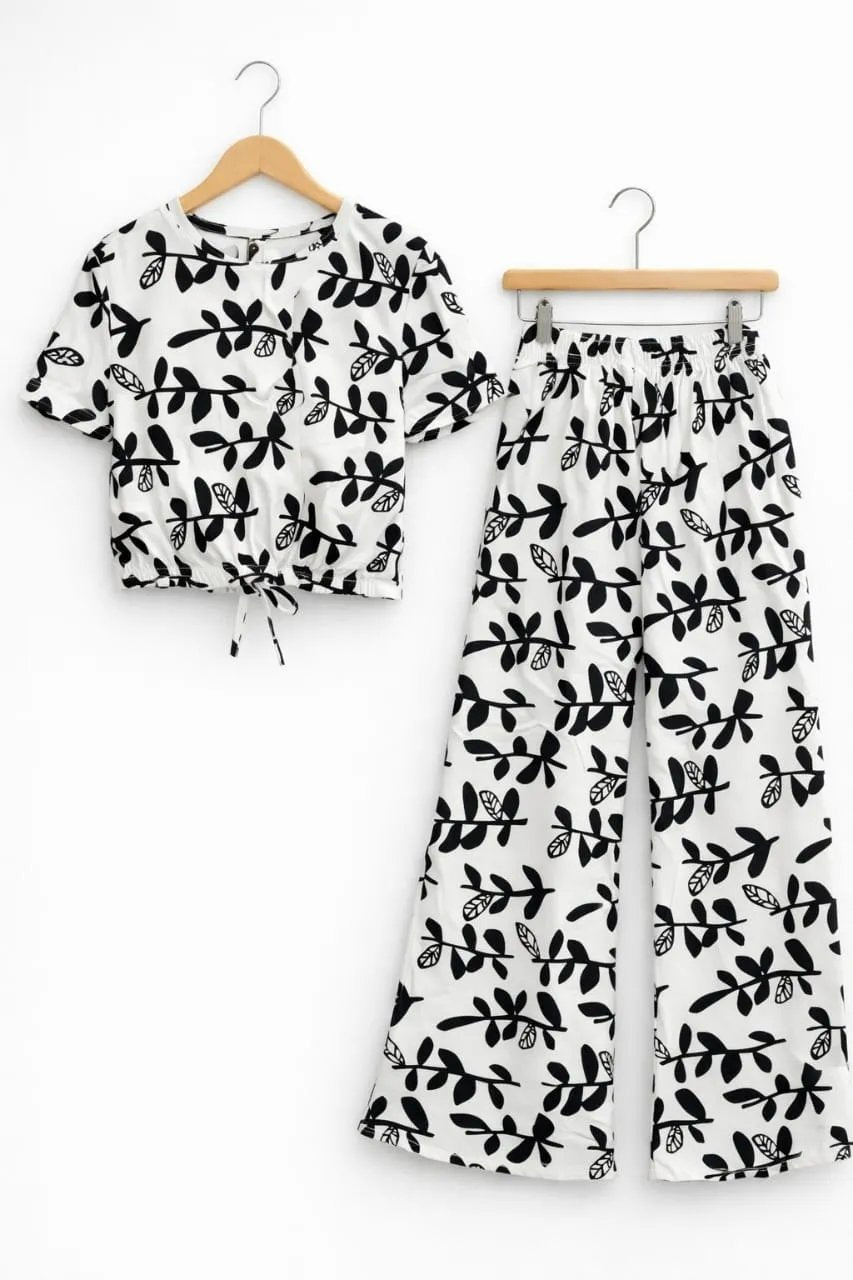 Black Leaves Print White Skate Fish- Girls
