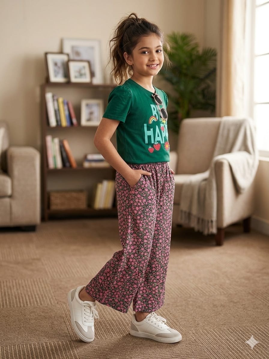 BEE Happy Dark Green T-shirt & flapper- Girls