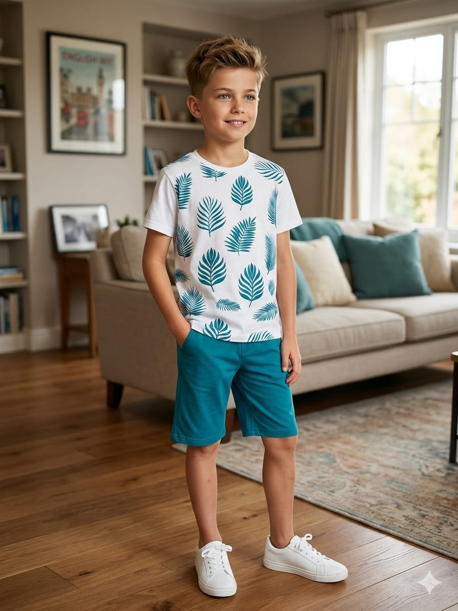 Summer Ferozi leafy combo white nicker suit- Boys