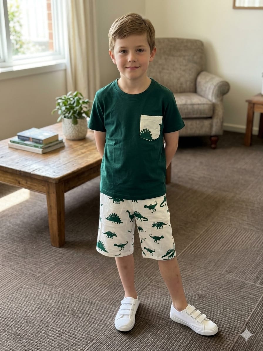 Dinasour Print Green Nicker Suit-Boys