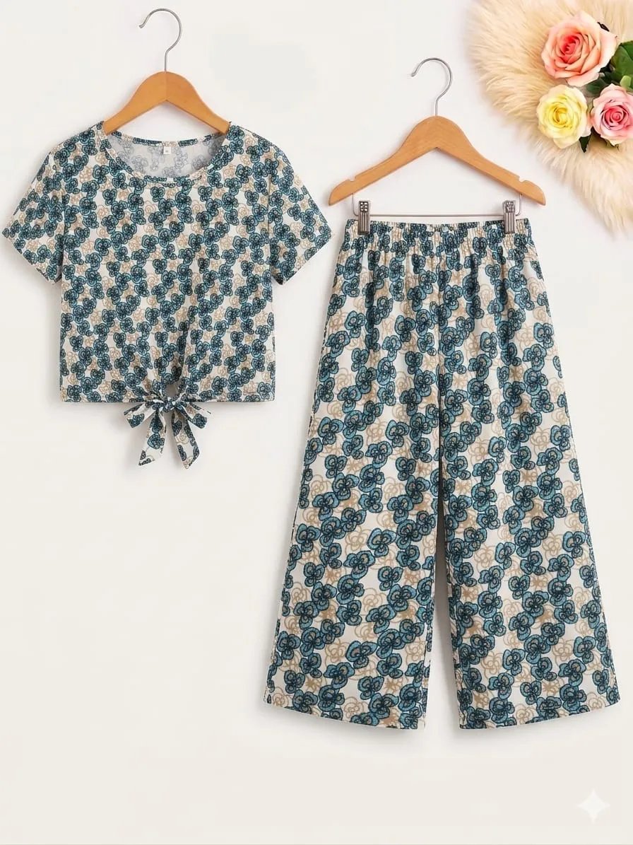 Grey Flowers Half Sleeveless white Skate Fish- Girls