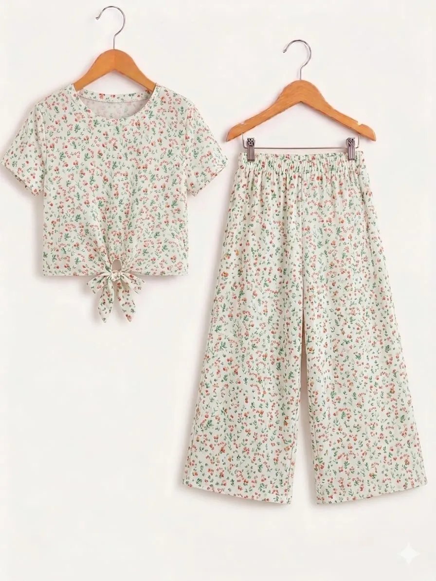 Red & Green Floral Flowers Print White Skate Fish- Girls