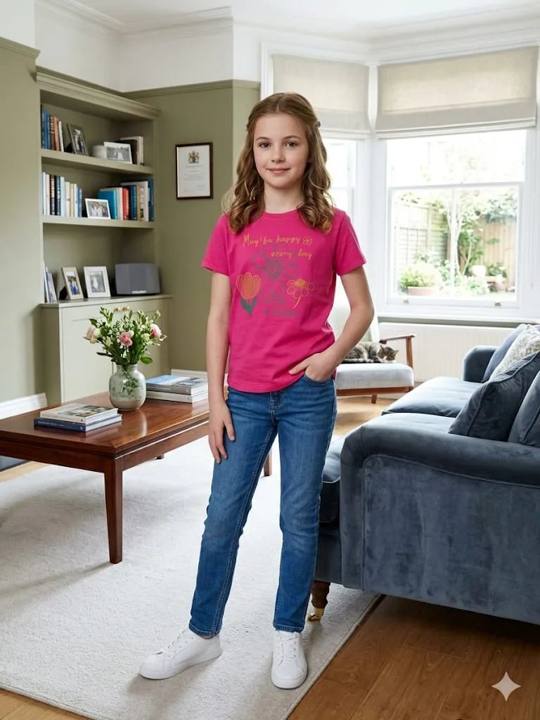 Sun Flower Print Pink T- Shirt- Girls (2N, 9N)