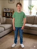 White Line Print Green -Shirt -Boys