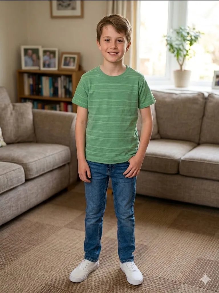 White Line Print Green -Shirt -Boys
