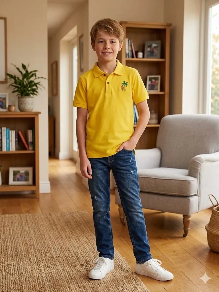Tree Print Yellow  Polo T-shirt-Boys(R-2)