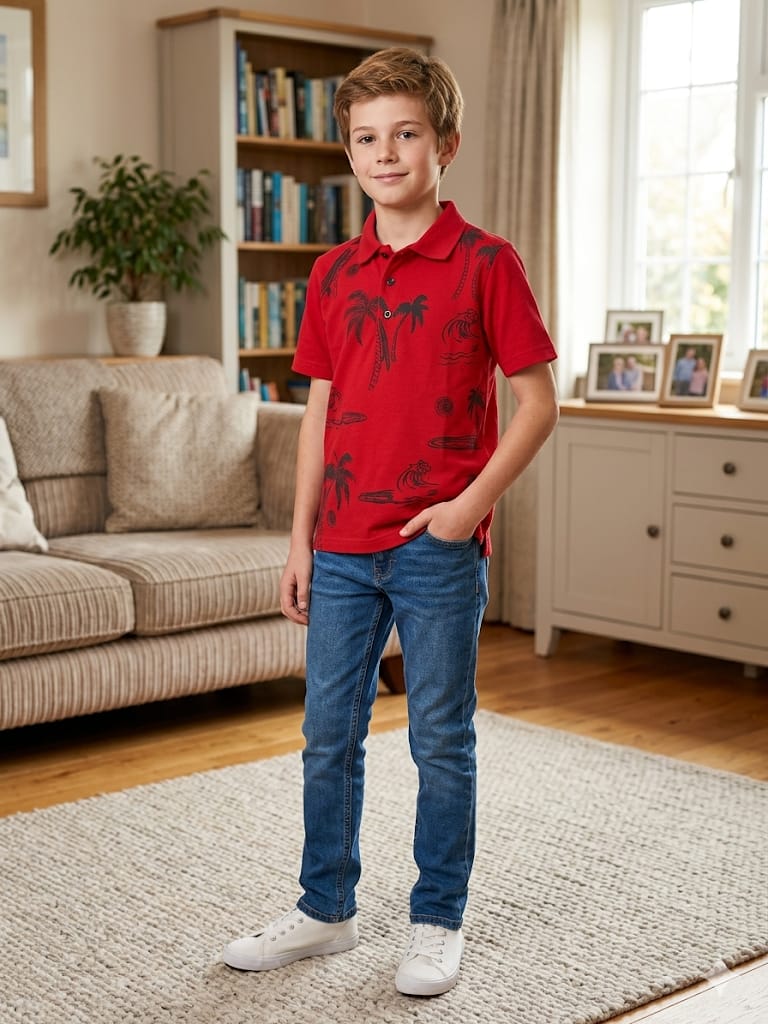 Tree Print Red Polo T-shirt-Boys