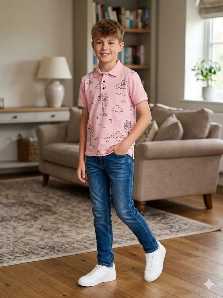 Dinosaur Print Baby Pink Polo T-shirt-Boys (56N)