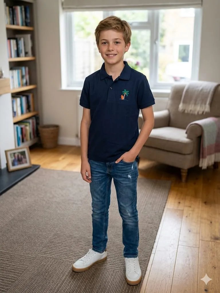 Tree Print Navy Polo T-shirt-Boys (122N)