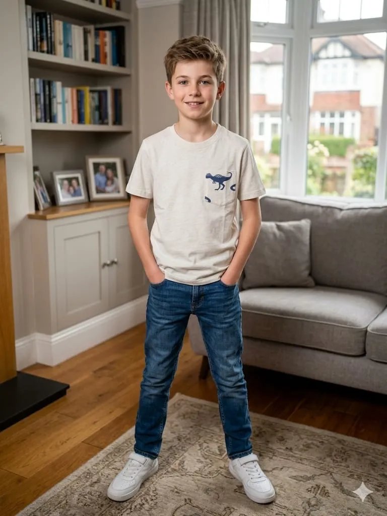 Dinasour Logo Print White T-shirt-Boys(R-39N)