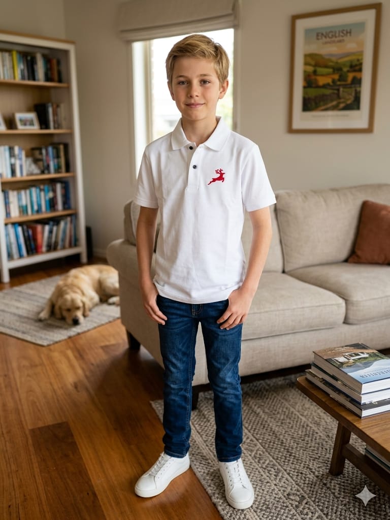 Horse White Polo T-Shirt Boys(R-2)