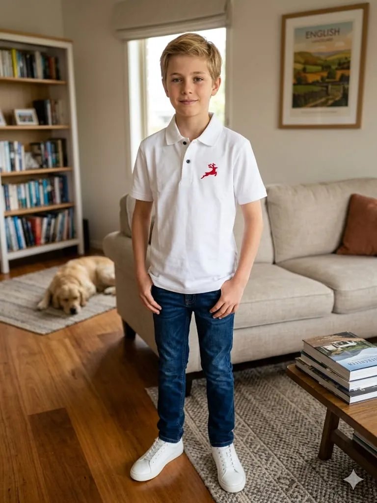 Horse White Polo T-Shirt Boy (56N)