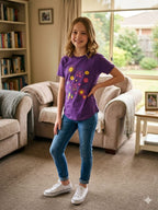 Multiple Stars Print Purple T- Shirt- Girls