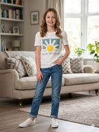 Sun Flower Print White T- Shirt- Girls