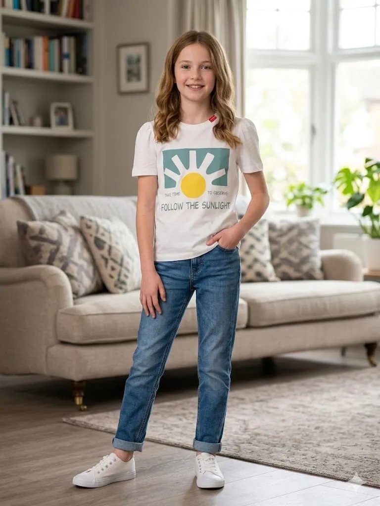 Sunflower Print White T- Shirt- Girls (40N, 117N)