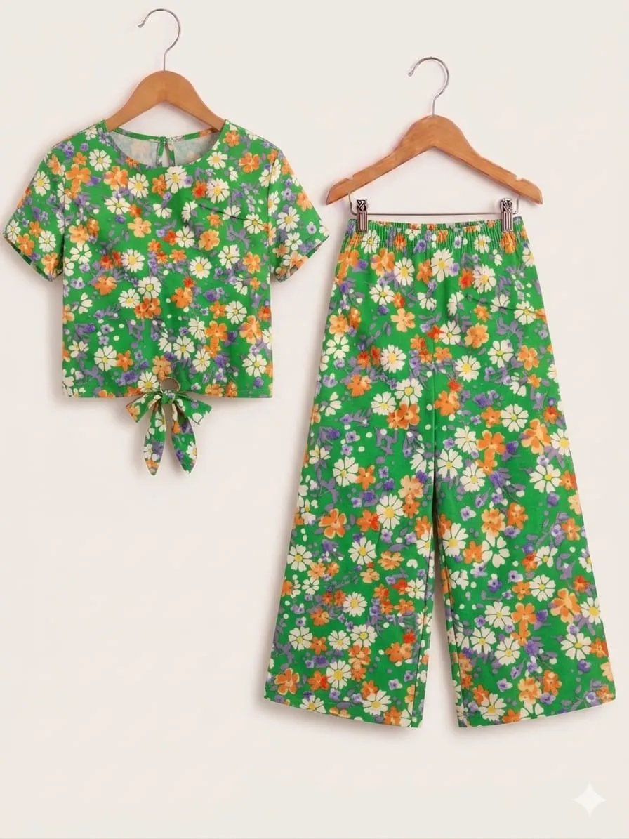 Flowers Print Green Skate Fish- Girls