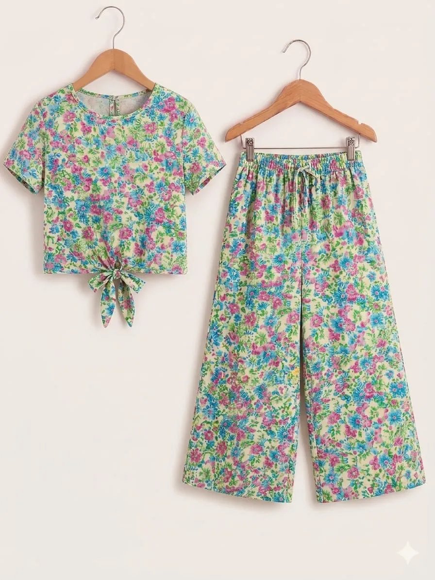 Sky & Flowers Print Sky Skate Fish- Girls