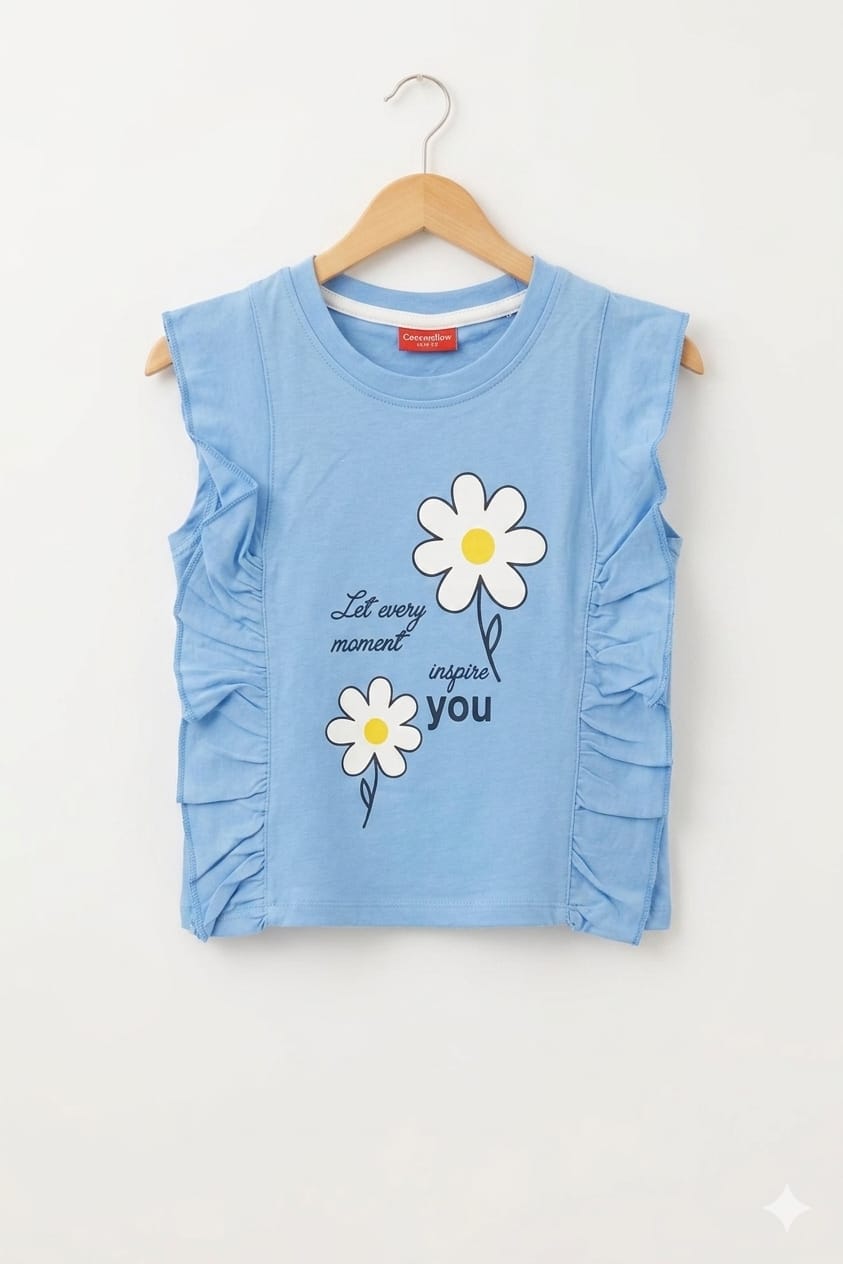 Sun Flowers Long Frill T-Shirt Girls