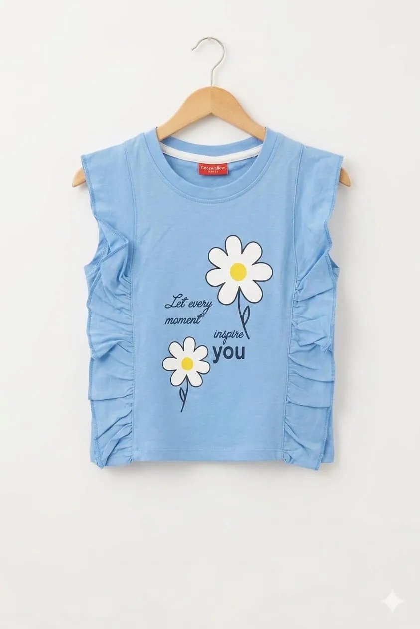 Sunflowers Long Frill T-Shirt Girls (117N)