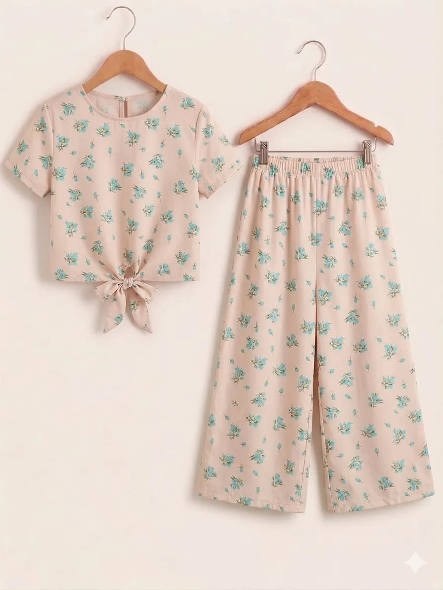 Sky Flowers Print Baby Pink Skate Fish- Girls