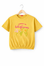 Wildflower Print Mustard T- Shirt-Girls