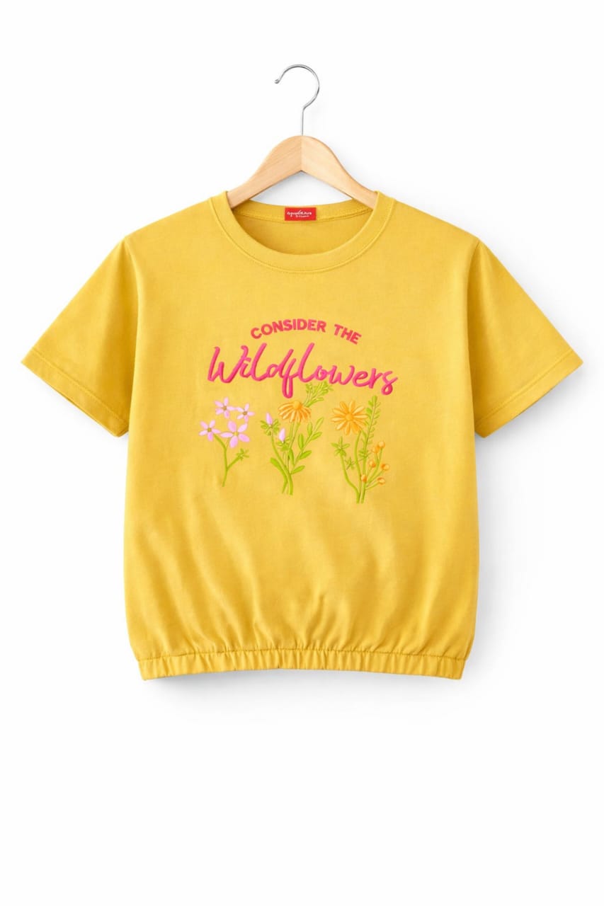 Wildflower Print Mustard T- Shirt-Girls