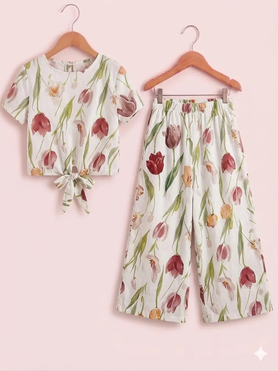 Red Tulip Print White Skate Fish- Girls