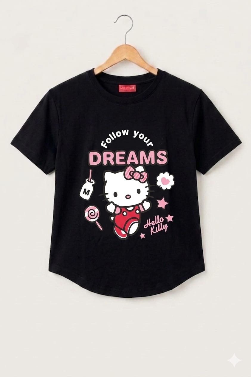 Dream Pandas Black T-Shirt-Girls