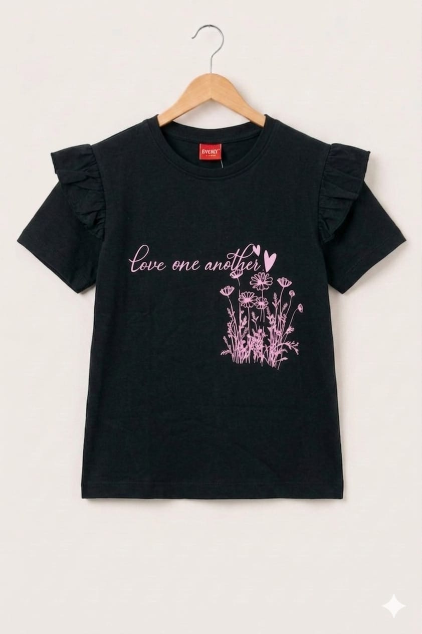 Cherry Blossom Black T-Shirt-Girls