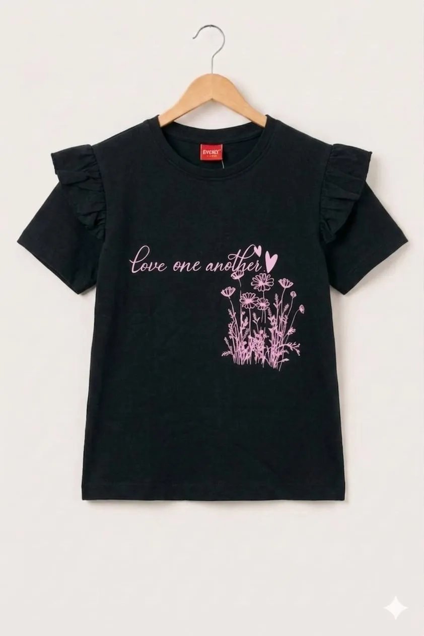 Cherry Blossom Black T-Shirt-Girls(R-40N)